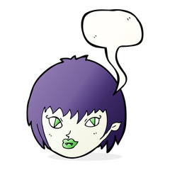 cartoon vampire girl face with speech bubble