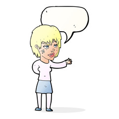cartoon woman with sticking plaster on face with speech bubble