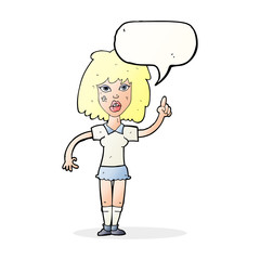 cartoon tough woman with idea with speech bubble