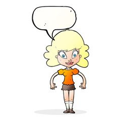 cartoon pretty woman with speech bubble