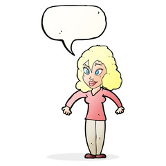 cartoon woman shrugging shoulders with speech bubble