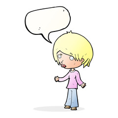 cartoon confused woman with speech bubble