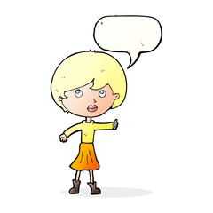 cartoon woman asking question with speech bubble