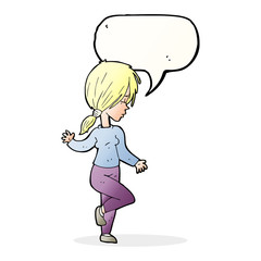 cartoon girl dancing with speech bubble
