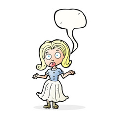 cartoon confused girl with speech bubble