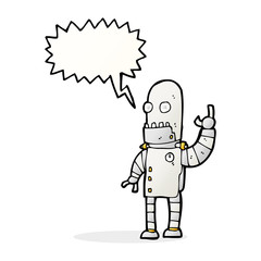 cartoon waving robot with speech bubble