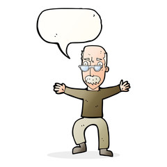 cartoon old man waving arms with speech bubble