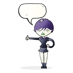cartoon vampire girl giving thumbs up symbol with speech bubble