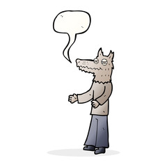 cartoon wolf man with speech bubble