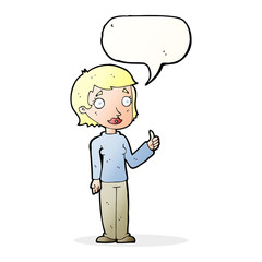 cartoon woman giving thumbs up symbol with speech bubble