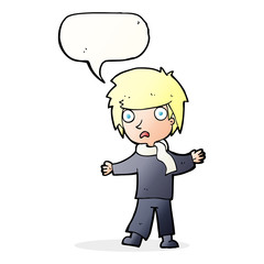 cartoon unhappy boy with speech bubble