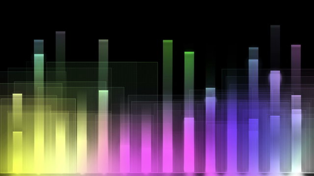 Music Equalizer Graphics Rainbow. Computer generated abstract motion background. Perfect to use with music, backgrounds, transition and titles.