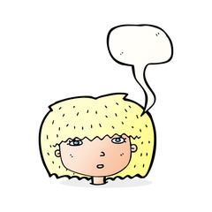 cartoon female face with speech bubble