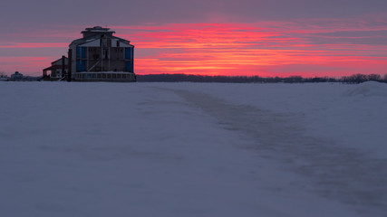 Sunset over Volga river, Winter, Samara, Russia