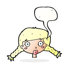 cartoon confused female face with speech bubble