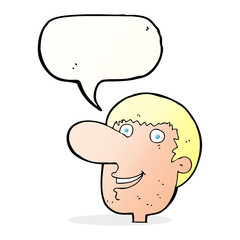 cartoon happy male face with speech bubble
