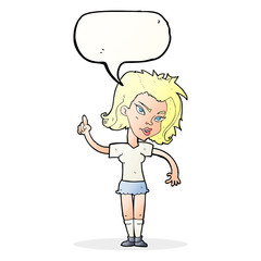 cartoon woman with idea with speech bubble