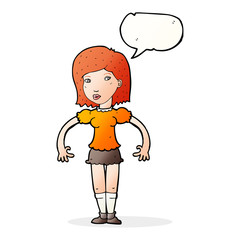 cartoon woman looking sideways with speech bubble