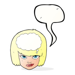 cartoon woman thinking with speech bubble