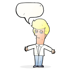 cartoon bored man with speech bubble