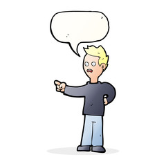 cartoon shocked boy pointing with speech bubble