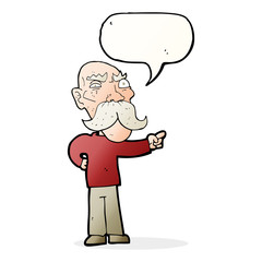 cartoon annoyed old man pointing with speech bubble