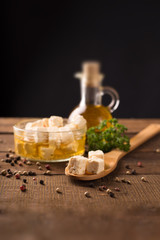 Feta Cheese on wooden background