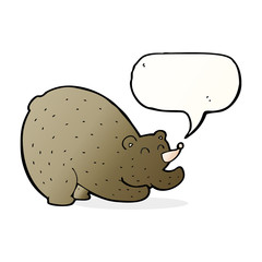 cartoon stretching bear with speech bubble