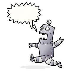 cartoon terrified robot with speech bubble