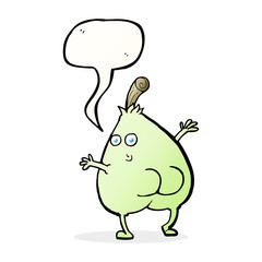 a nice pear cartoon with speech bubble