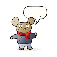 cartoon mouse in clothes with speech bubble