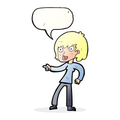 Fototapeta premium cartoon woman pointing with speech bubble