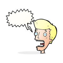 cartoon terrified man with speech bubble