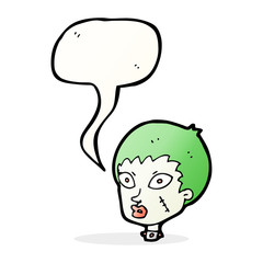 cartoon female zombie head with speech bubble