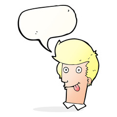cartoon man with tongue hanging out with speech bubble