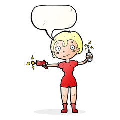 cartoon future space girl with speech bubble
