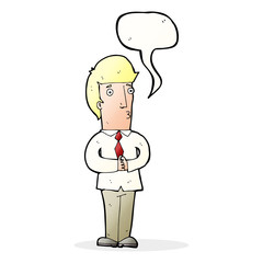 cartoon nervous man with speech bubble