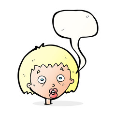 cartoon shocked woman with speech bubble