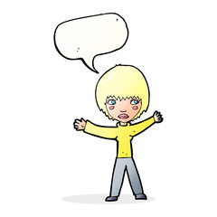 cartoon waving woman with speech bubble