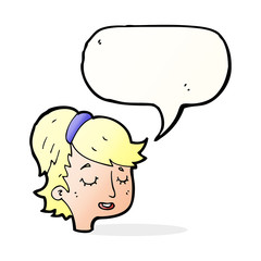 cartoon pretty female face with speech bubble
