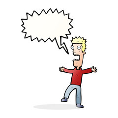 cartoon terrified man with speech bubble