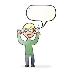 cartoon man with popping out eyes with speech bubble