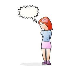 cartoon brainy woman with speech bubble