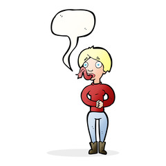 cartoon woman with snake tongue with speech bubble