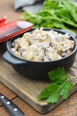 Fried mushrooms with sour cream