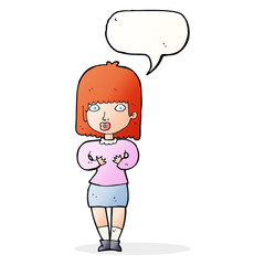 cartoon shocked woman with speech bubble