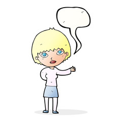 cartoon woman explaining with speech bubble