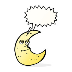 happy cartoon moon with speech bubble