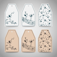 Vector set template with cute hand drawn birds.