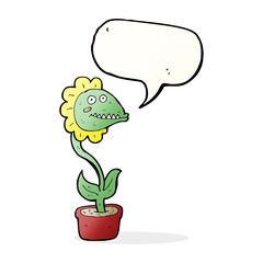 cartoon monster plant with speech bubble